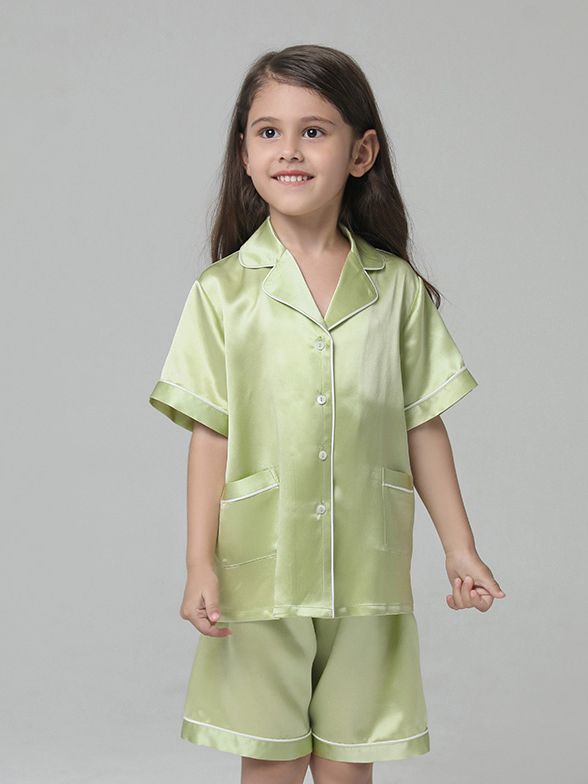 19 Momme Kids Short Silk Pajama Set For Boys and Girls